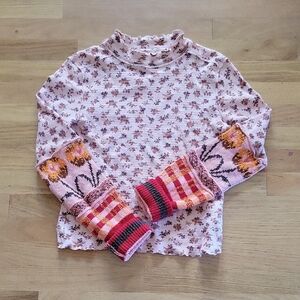 We The Free Pink and Red Floral Long Sleeve Thermal Tee
